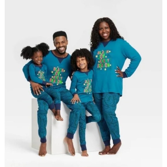 Kids Matching Family 2 piece Pajama Set - Wondershop™ Blue Size 10 Black Joy - Picture 2 of 6